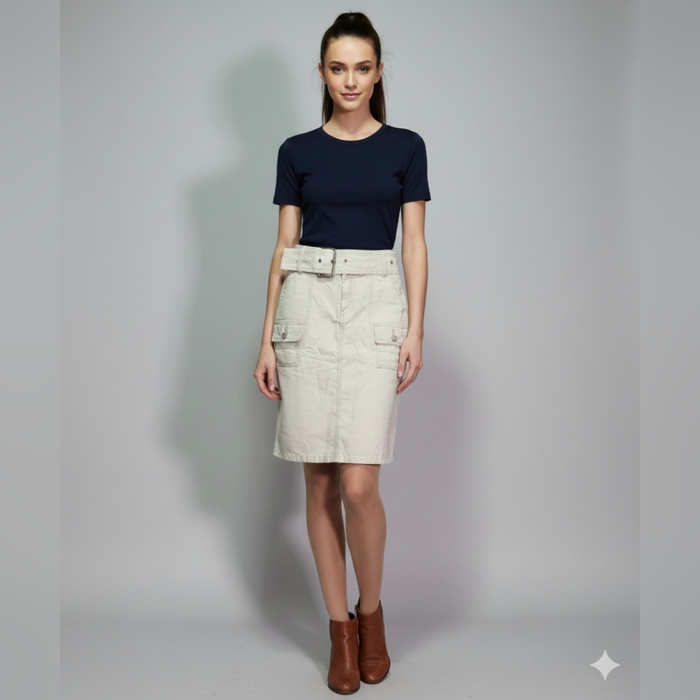UnionBay Juniors Vintage Ivory Cream Denim/Jean Mini Skirt with Belt Size 1